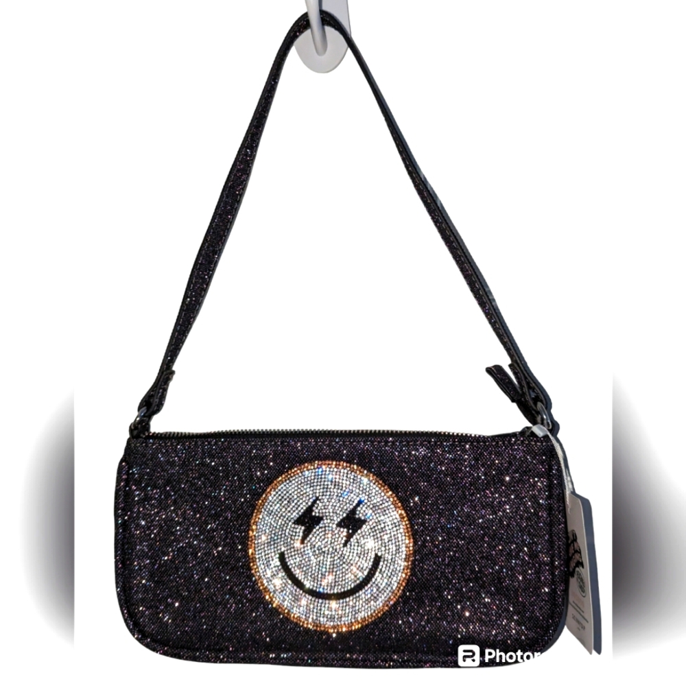 NWT Skinny Dip London Sparkly Black with Silver Happy ⚡⚡Face Purse